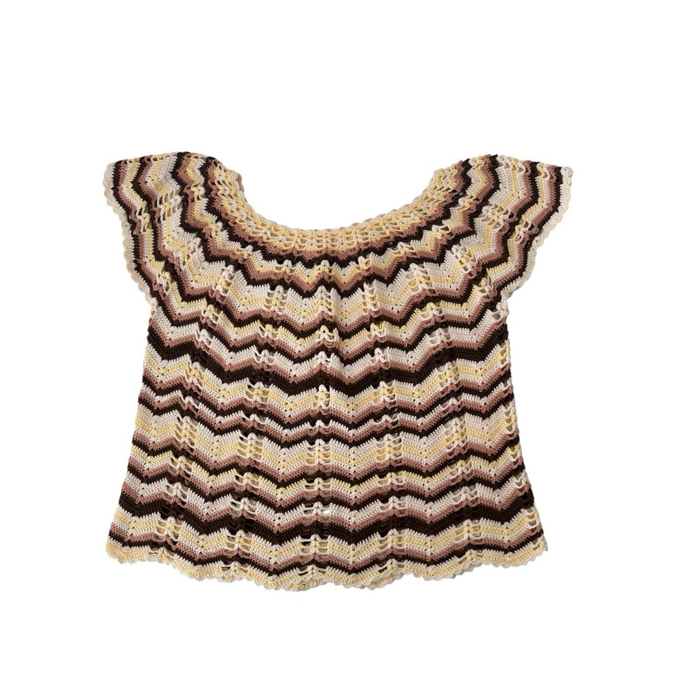 Crotchet Hand‎ Knit Peasant Top Women's Large Retro Hippie Grannycore Festival